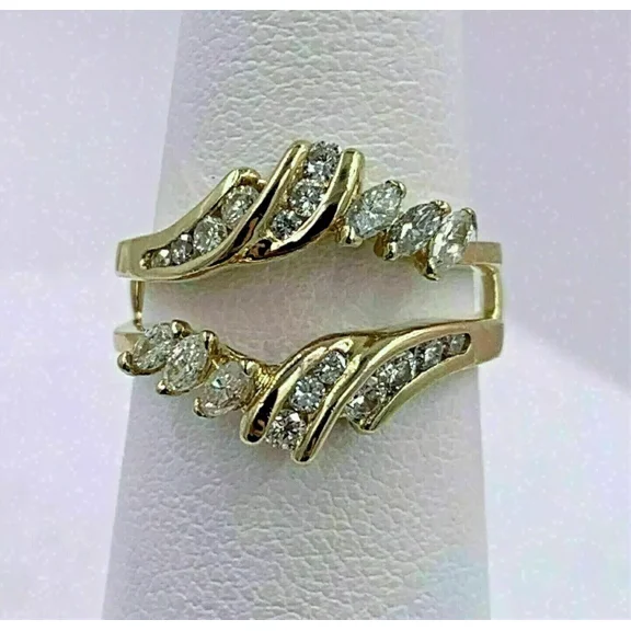 Plated Gold Yellow 14k Ring Guard Wrap Enhancer Moissanite White Cut Round Ct 2