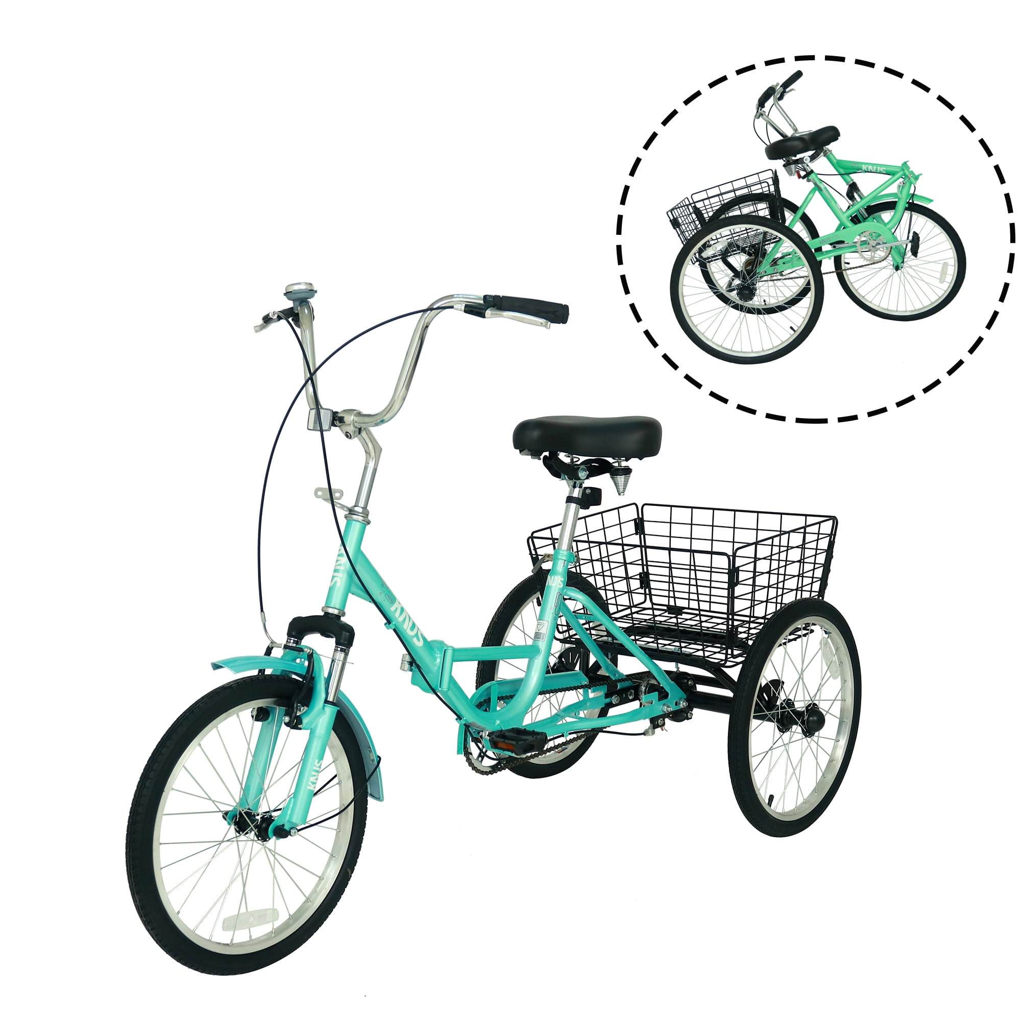 Adult Folding Tricycle ,Foldable 20 inch 3 Wheel Bikes,Single Speed