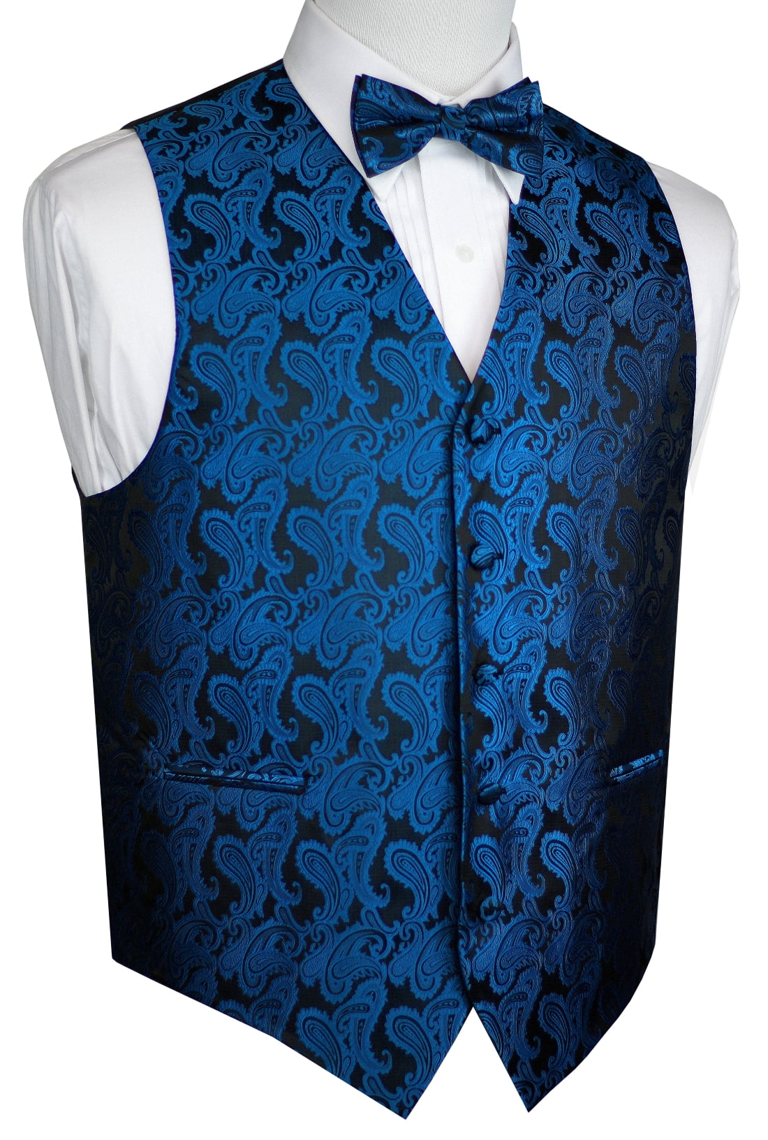 Italian Design, Men's Tuxedo Vest, Bow-tie - Royal Blue Paisley ...