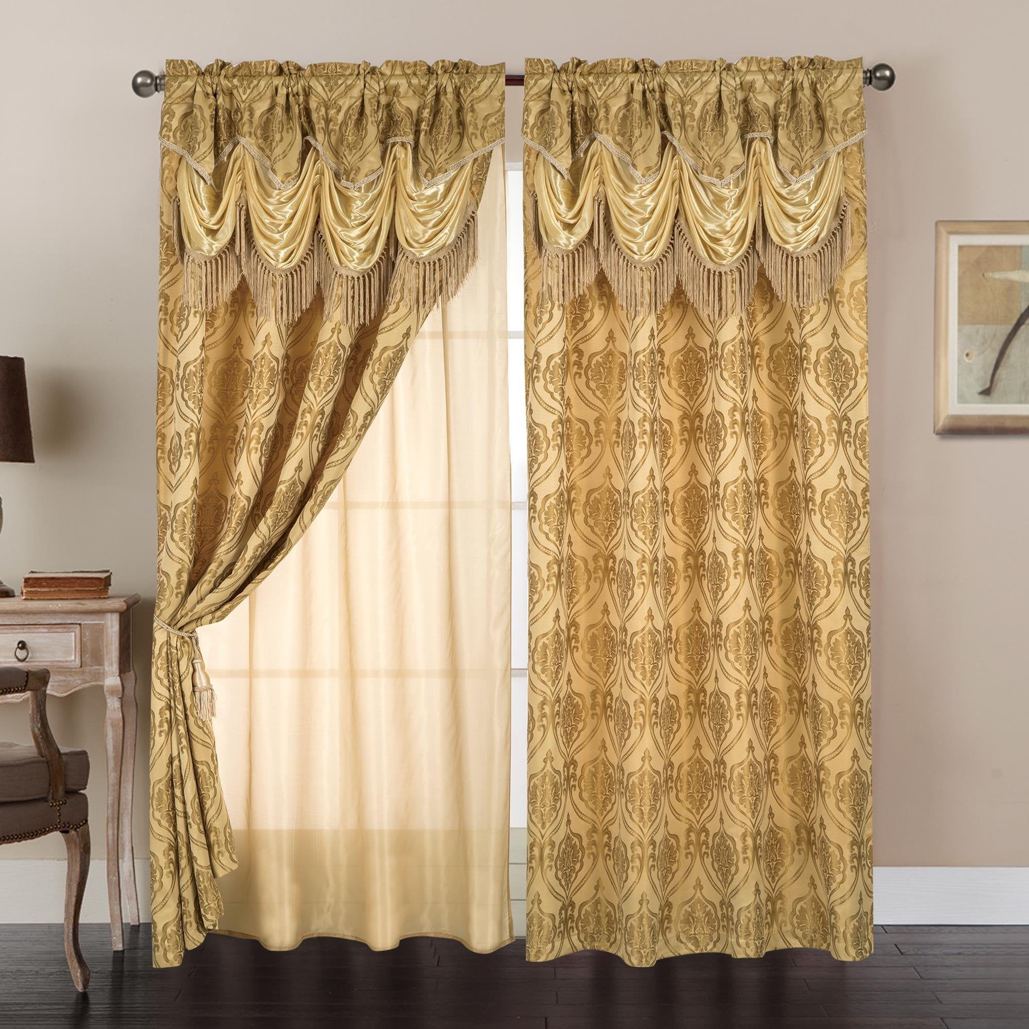 Regal Home Collections Amore 54 by 84In Window Set with Attached Valance Gold 