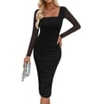 thumbnail image 1 of Vestido PRETTYGARDEN para Invitada de Boda Otoño Ajustado con Fruncido Negro XS, 1 of 8