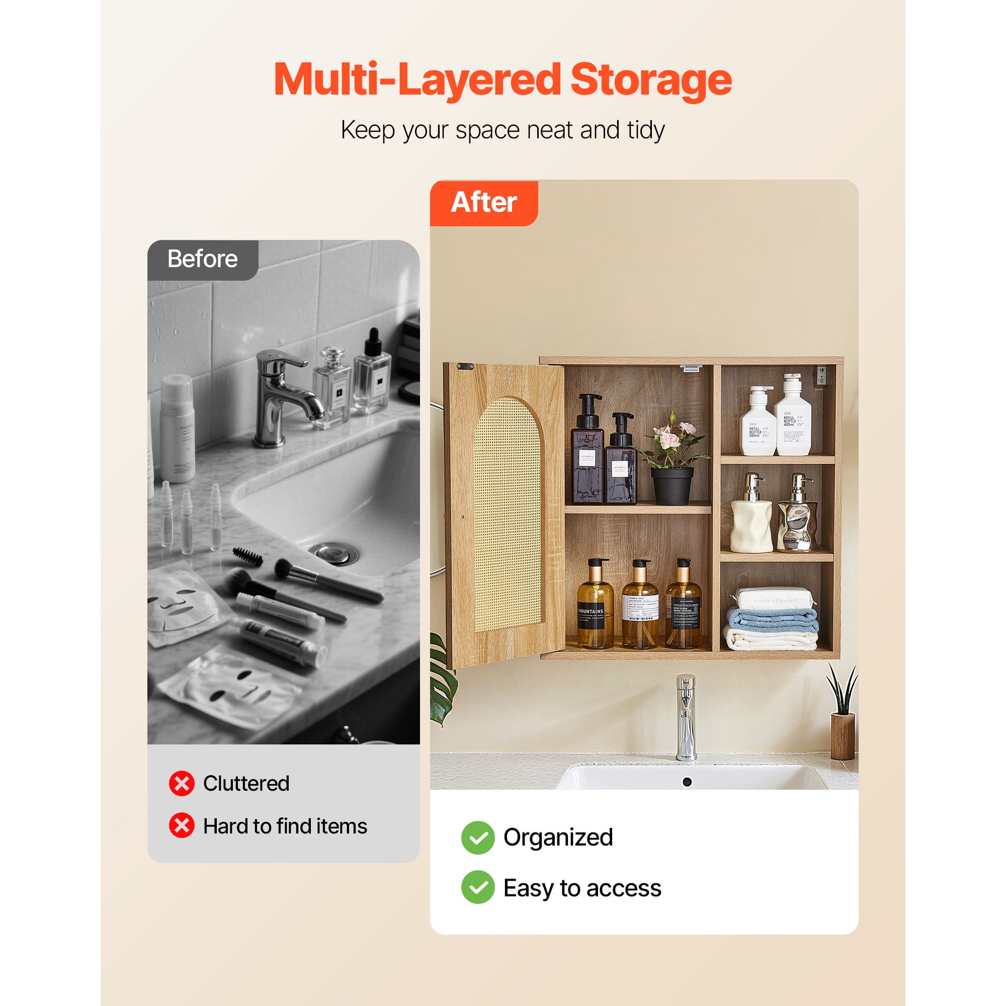 KFFKFF Bathroom Wall Cabinet with Adjustable Shelf and 5 Height Levels, Wall-Mounted Organizer for Over-the-Toilet Storage, Medicine Cabinet with Shelves for Kitchen, Laundry Room, or Restroom