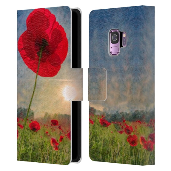 Head Case Designs Officially Licensed Celebrate Life Gallery Florals Poppy Leather Book Wallet Case Cover Compatible with Samsung Galaxy S9