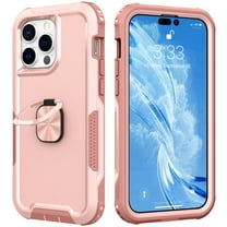 Nalacover For iPhone 14 Pro Slim Case,Luxury Hybrid Hard PC and TPU Rugged Bumper 3-In-1 Rotatable Magnetic Ring Kickstand Four Corner Guard Shockproof Anti-Scratch Back Phone Cover.Rosegold