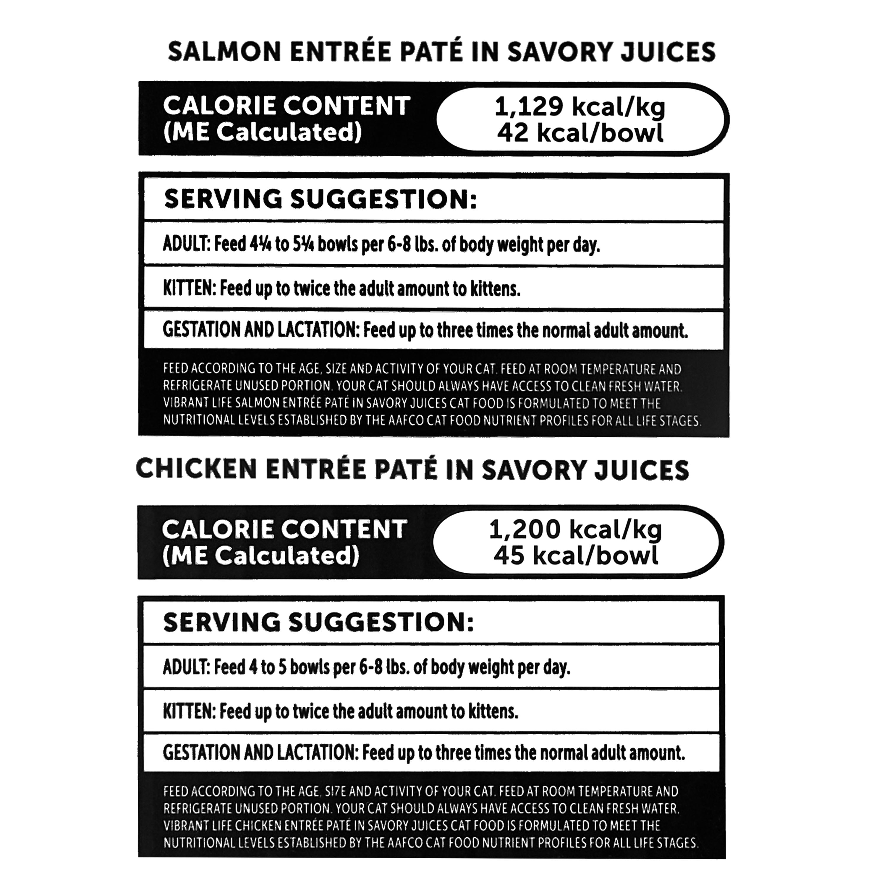 (3 pack) Vibrant Life Salmon & Chicken Pate in Savory Juices Wet Cat Food, Grain-Free, 2.64 oz Split Trays, 12 Count