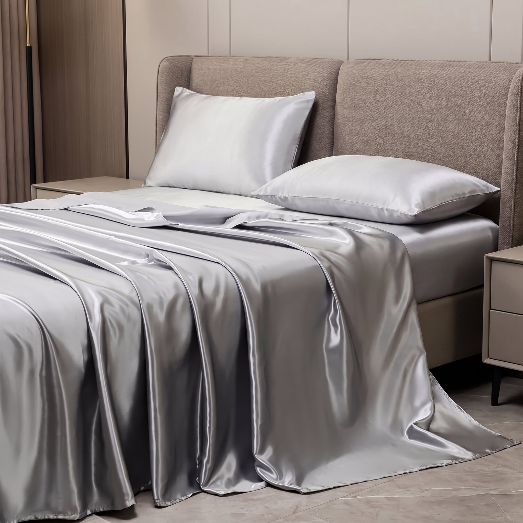 Unique Bargains Fitted Sheet Microfiber Bed Sheets for All Seasons 78.0"x79.9" Silver Grey