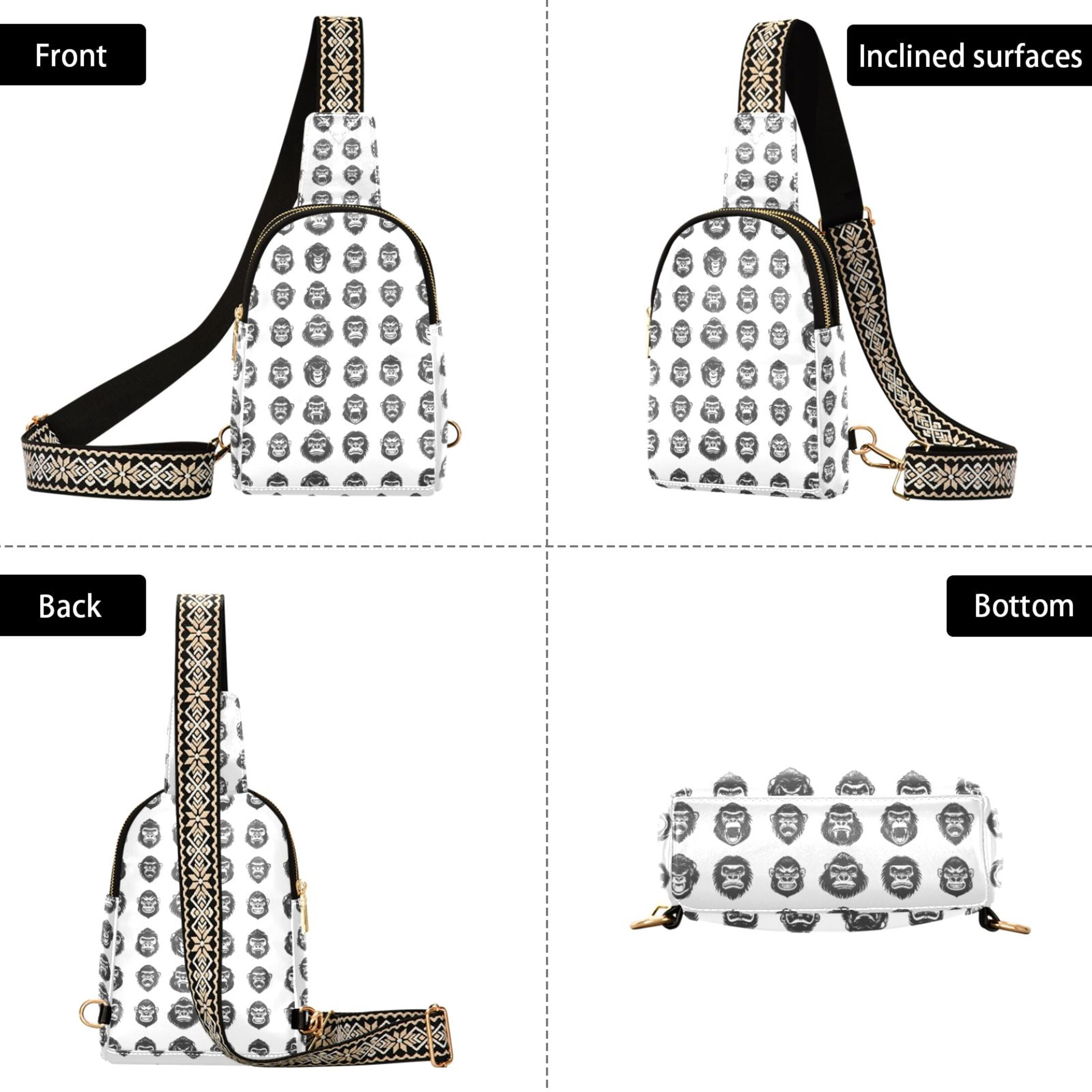 ALAZA Gorilla Pattern Sling Bag for Women Men Waterproof Crossbody Chest Bags
