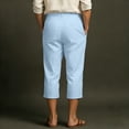 thumbnail image 4 of LWavelet Men's Pleated Linen Blend Capri Pants Button Waist with Side Pockets for Vacation Business Casual Use Light Blue L, 4 of 4