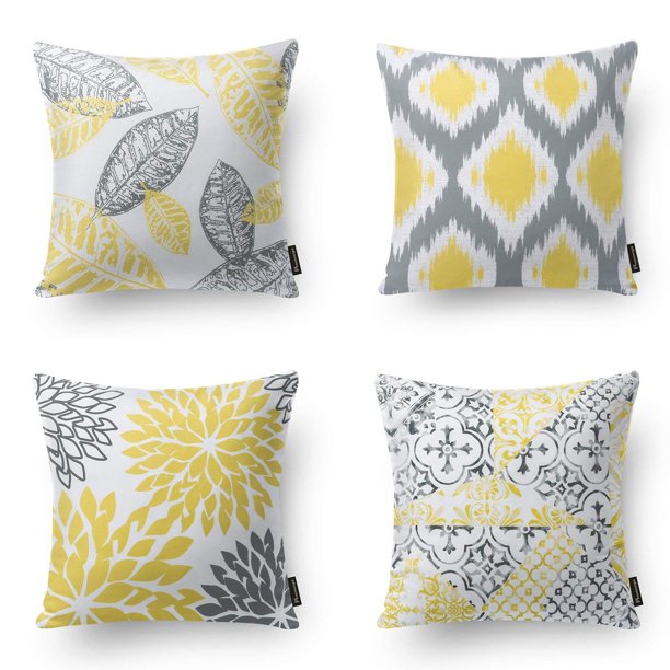 Phantoscope New Living Series Decorative Throw Pillow Cover 18 X 18 Yellow Gray 4 Pack Walmart Com Walmart Com