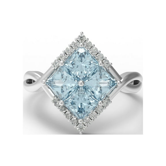 4.06 Cts Square Blue Topaz 925 Sterling Silver Women Cocktail Mother's Day Gift Ring