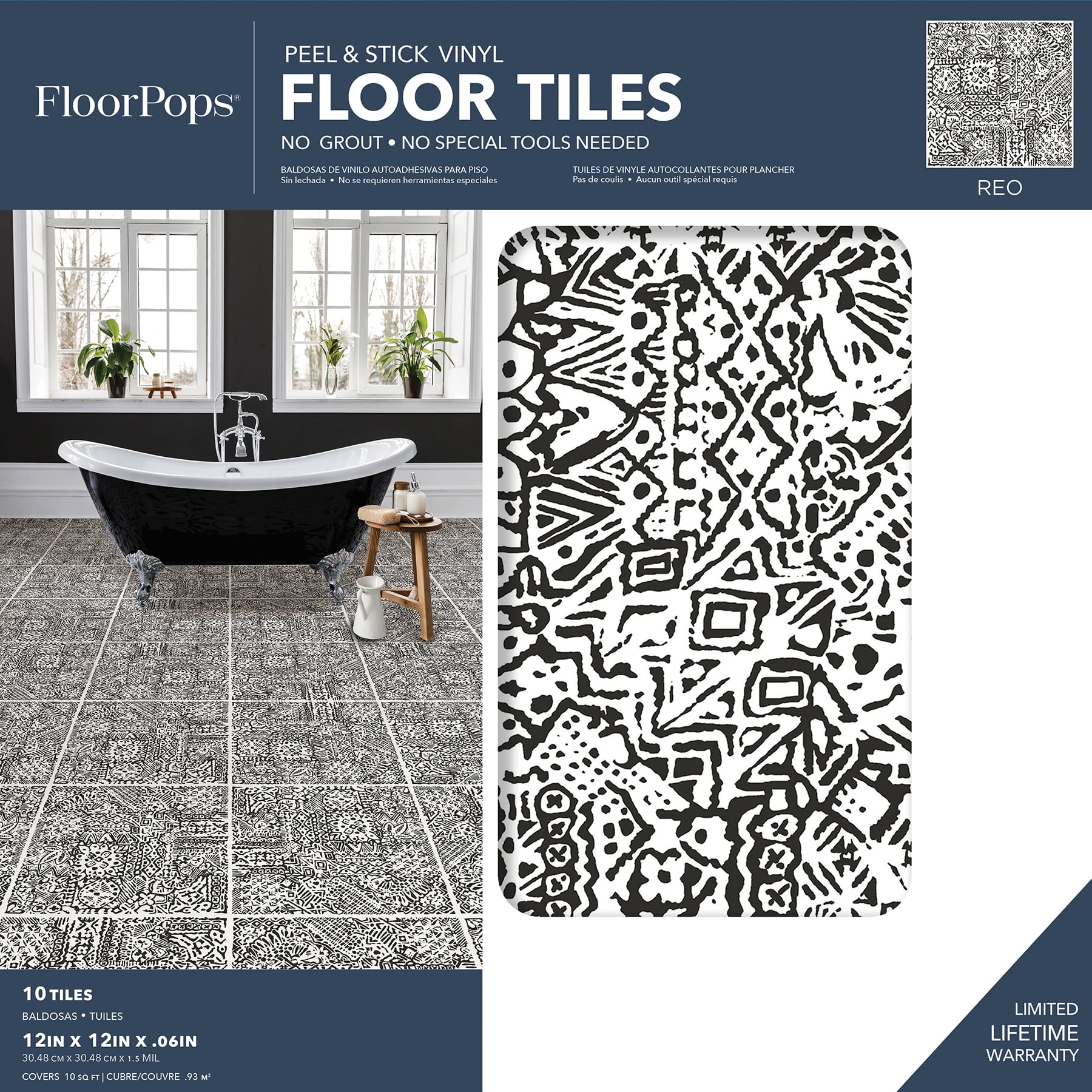 FloorPops 12-in by 12-in Charcoal Reo Peel & Stick Floor Tiles