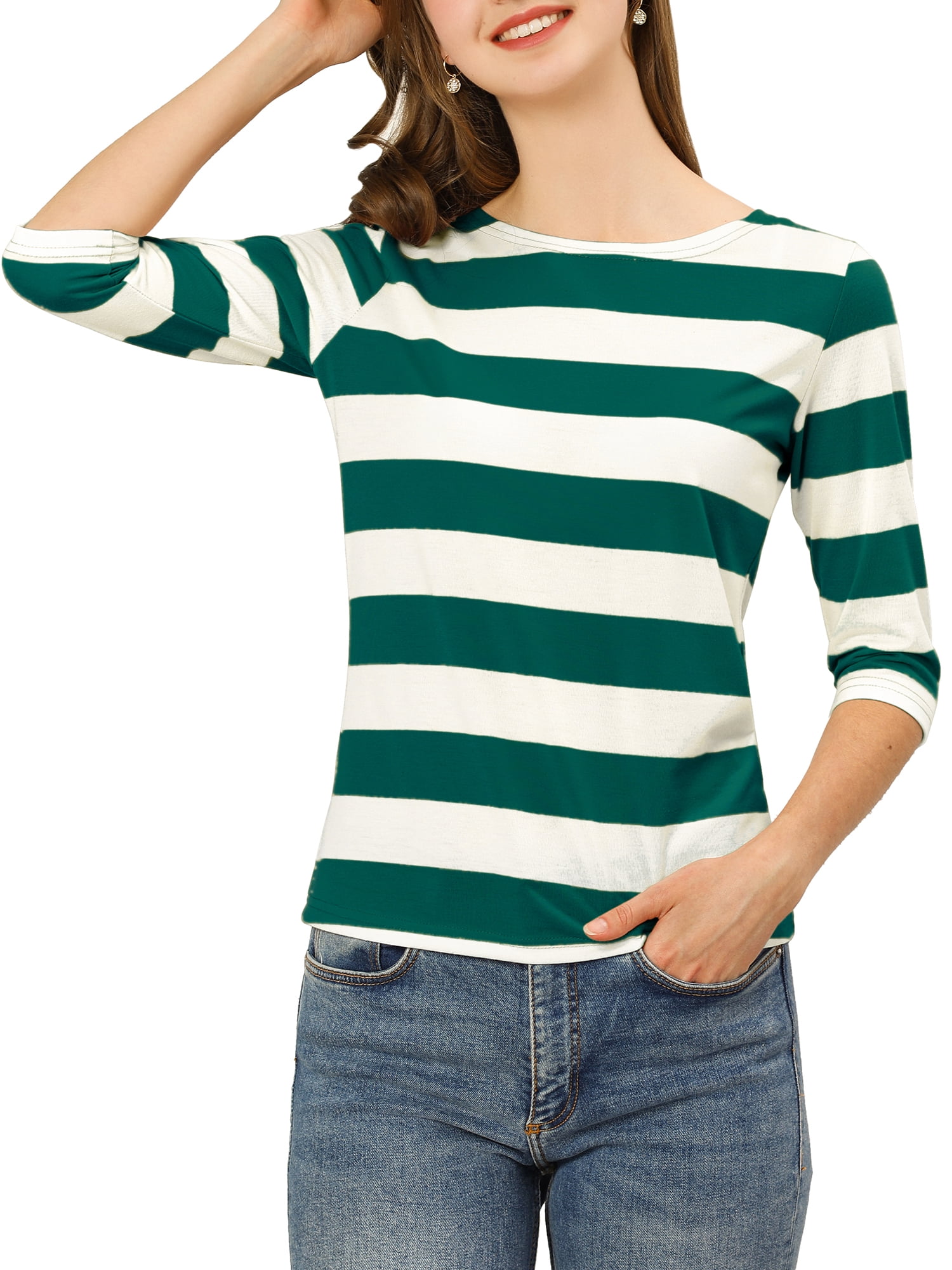 DARING DIVA Women's Halloween Costume Boat Neck Top T-Shirts M Green White