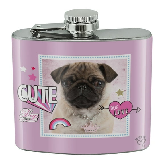 Cute Pug Puppy Dog Love Stainless Steel 5oz Hip Drink Kidney Flask
