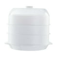 thumbnail image 1 of GUOOL Cuiseur Vapeur Rond pour Micro-Ondes Cuisson Rapide Couverture Transparente Empilable Cuisine Blanc Trois Couches, 1 of 9