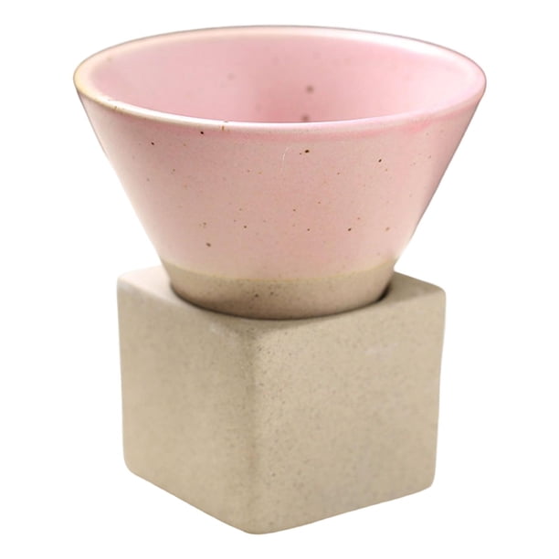 Taza de té de cerámica, taza de café de cerámica tosca, hecha a mano con soporte de exhibición, té chino Rosa