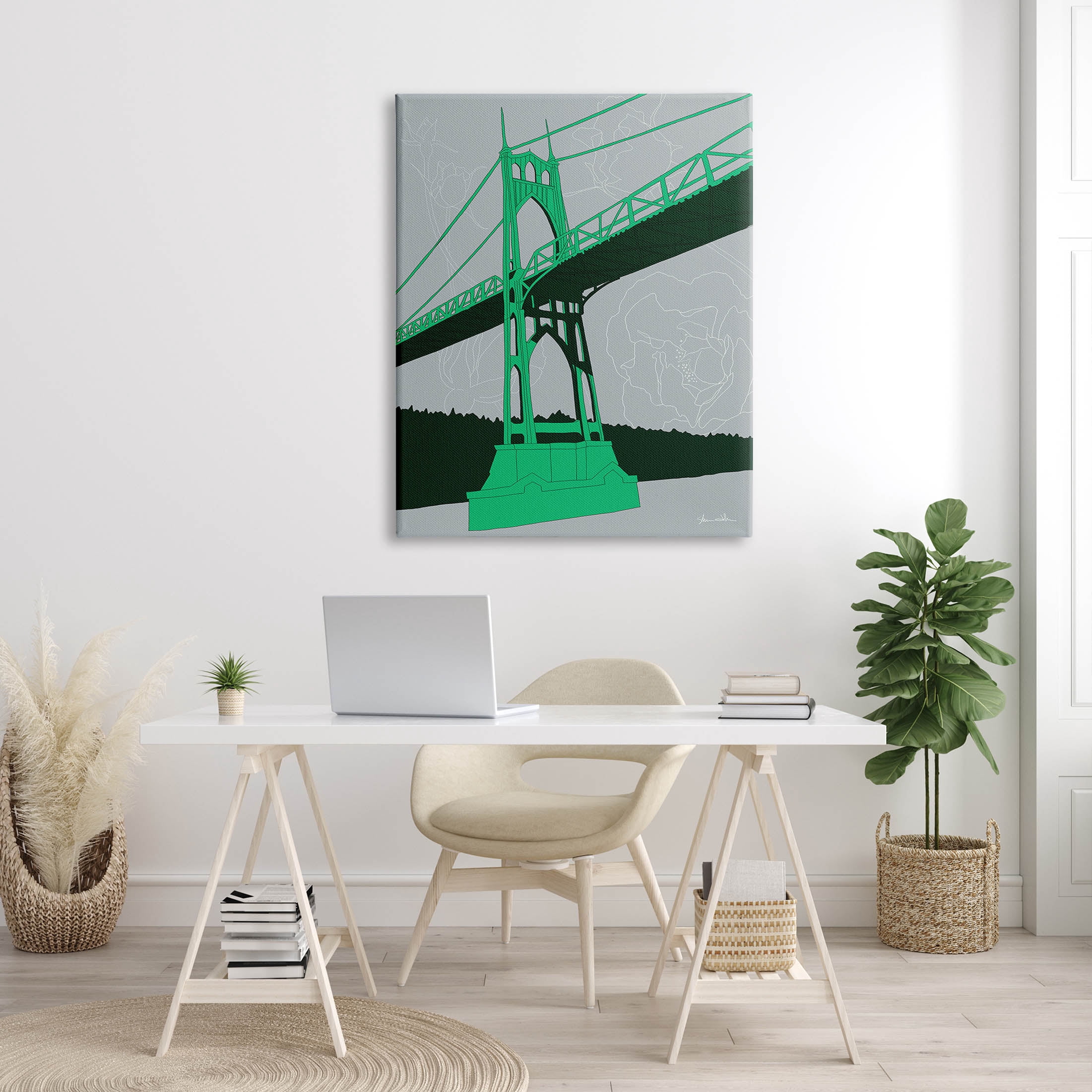 Stupell Industries Modern Floral Bridge Architecture Graphic Art Gallery Wrapped Canvas Print Wall Art, Design by Shane Donahue
