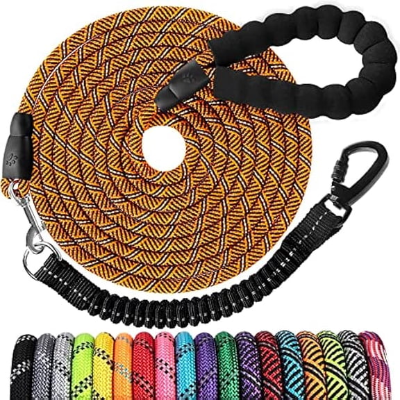 Eryueer Long Dog Leash 30 FT: Heavy Duty Rope Leashes for Dogs Training with Swivel Lockable Hook Reflective Threads Bungee and Padded Handle - Dog Lead for Large Small Medium Dogs Outside Walking