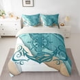 thumbnail image 3 of Homewish Teal Anchor Print Bedding Comforter Set 7pcs, Marble Abstract Ombre King Bedding Sets, Ocean Marine Theme Reversible Bed Sheets, Breathable Home Decor, 3 of 8