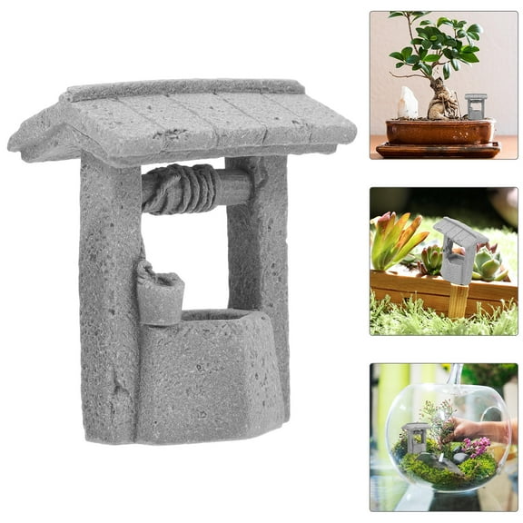 HOMEMAXS Miniature Garden Water Well Sculpture Mini Water Well Figurines Well Cake Toppers for Fairy Garden Zen Garden Fish Tank Decoration Grey