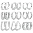 thumbnail image 2 of Lancharmed Silver Plated Cute Earrings for Womens,9 Pairs of Zircon Love U Shape Twist Hoops Earring Gift for Grandma, 2 of 8