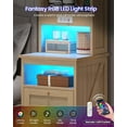 thumbnail image 5 of Boho 51.6'' Tall Rattan Nightstand with Charging Station and LED Lights, Bed Side Table with 2 Drawers and Bookshelf & 6 Hooks, Easy to Assembly, Wood, 5 of 11