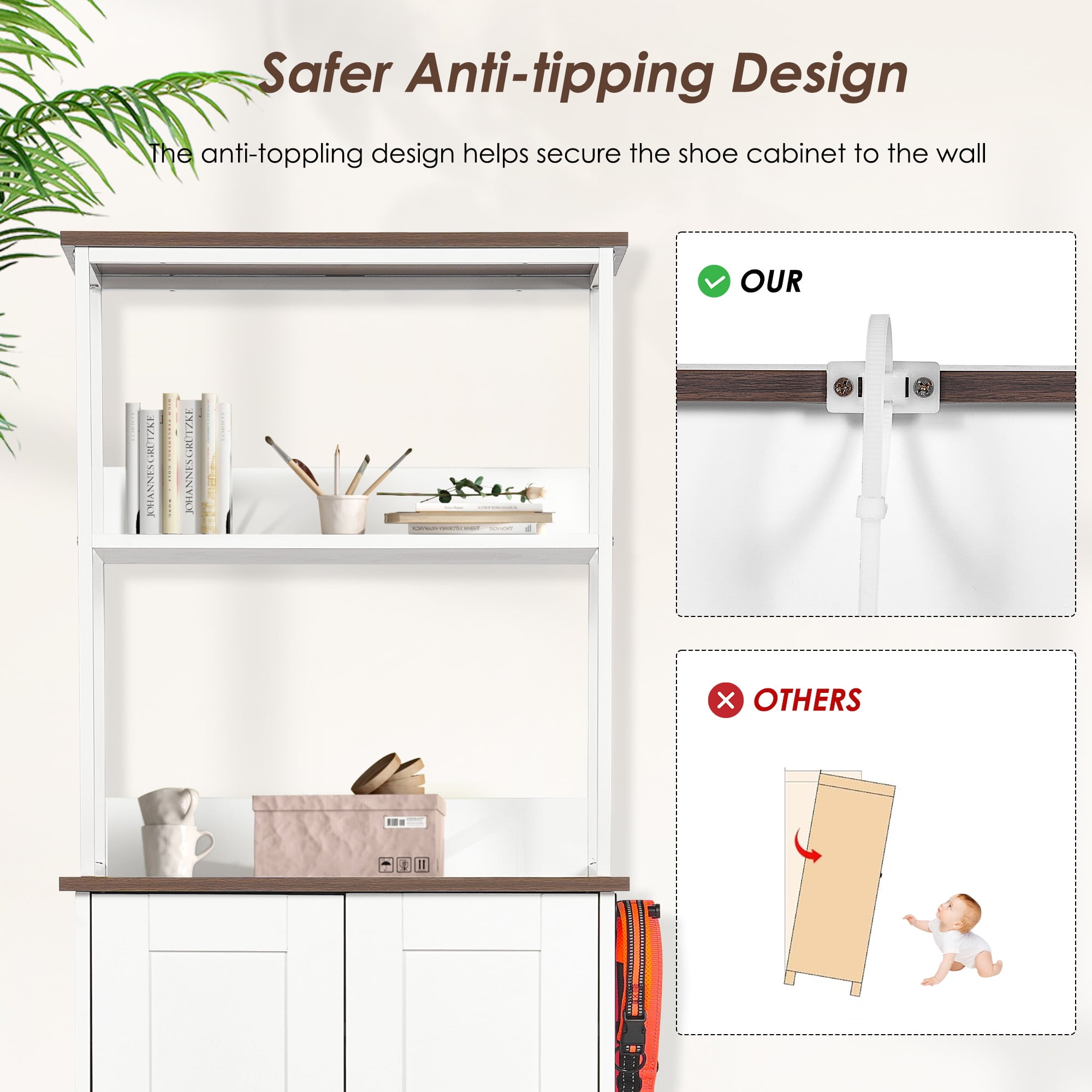 Tall Dog Feeding Station with 2-Level Storage Shelves and 2 Dog Bowls, Pet Feeder Cabinet with Pull-Out Drawer and Side Hooks, Dog Food Organizer for Cats and Dogs, White