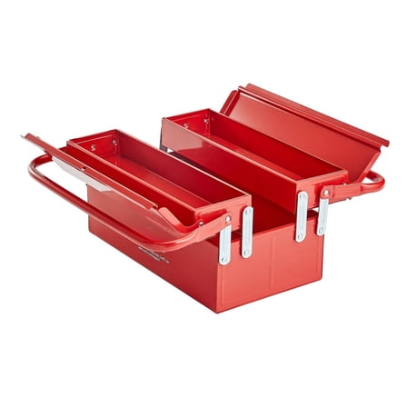 14-inch Folding Toolbox, 2-Tier 3-Tray Portable Tool Box with Handle - Red