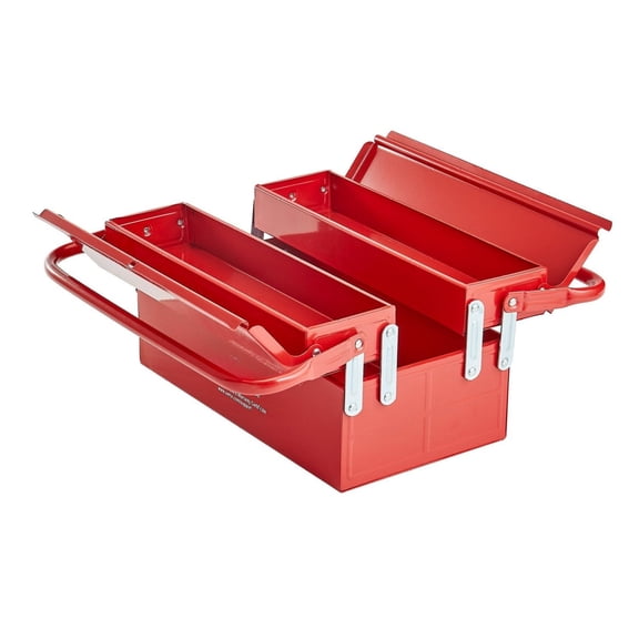 14-inch Folding Toolbox, 2-Tier 3-Tray Portable Tool Box with Handle - Red