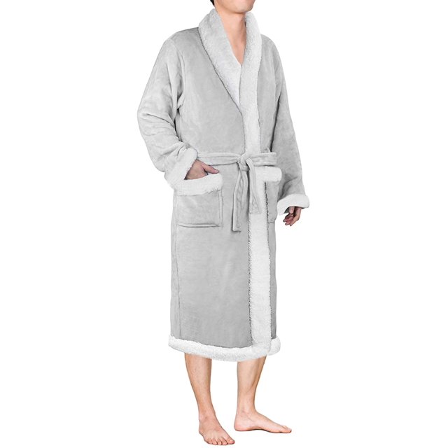 Mens Plush Fleece Robe | Soft, Warm, Spa Bathrobe for Men, Shawl Collar