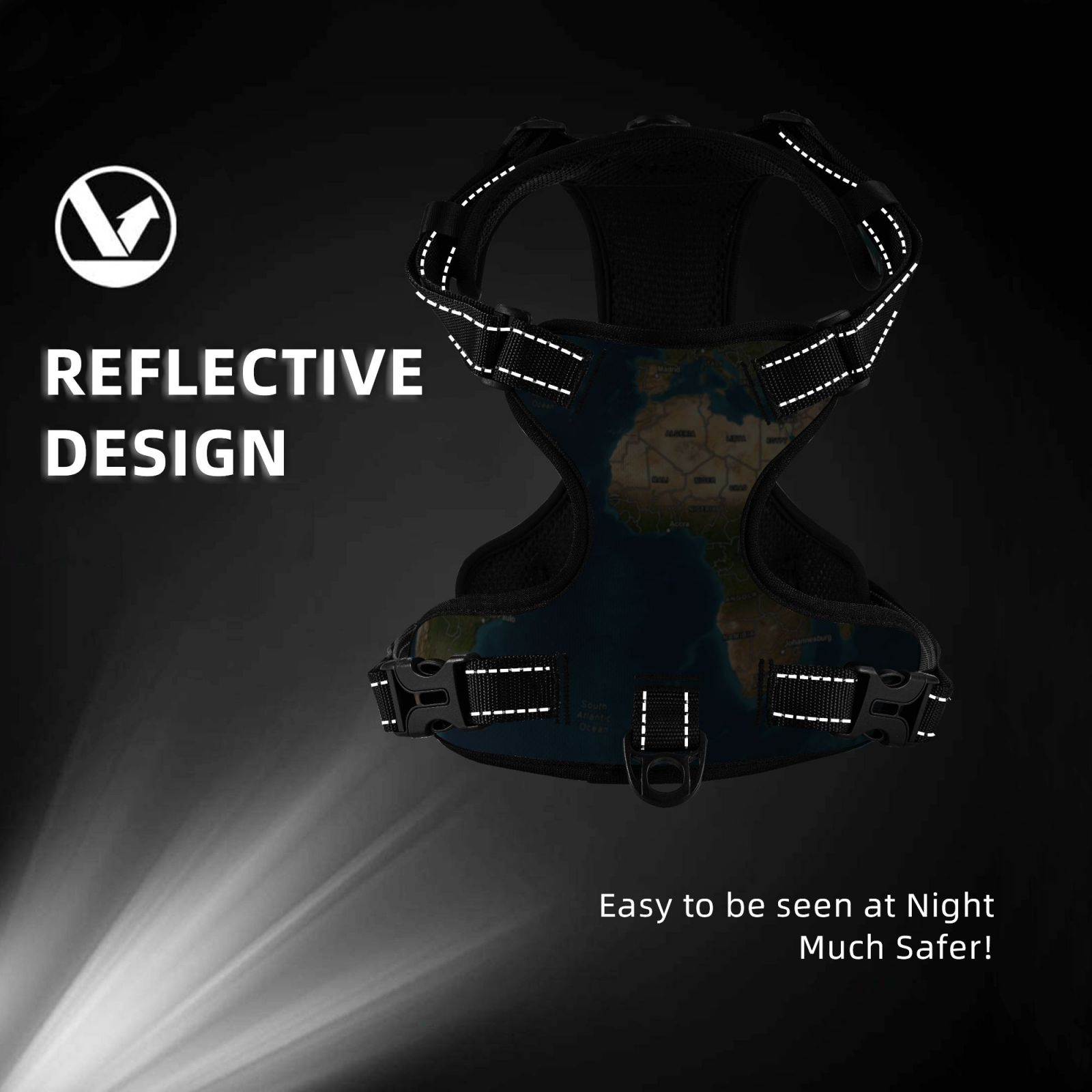 Vsdgher World Map Dog Harness, No-Pull Pet Harness, Dog Vest, Pet Vest for Small to Large Dogs-X-Large