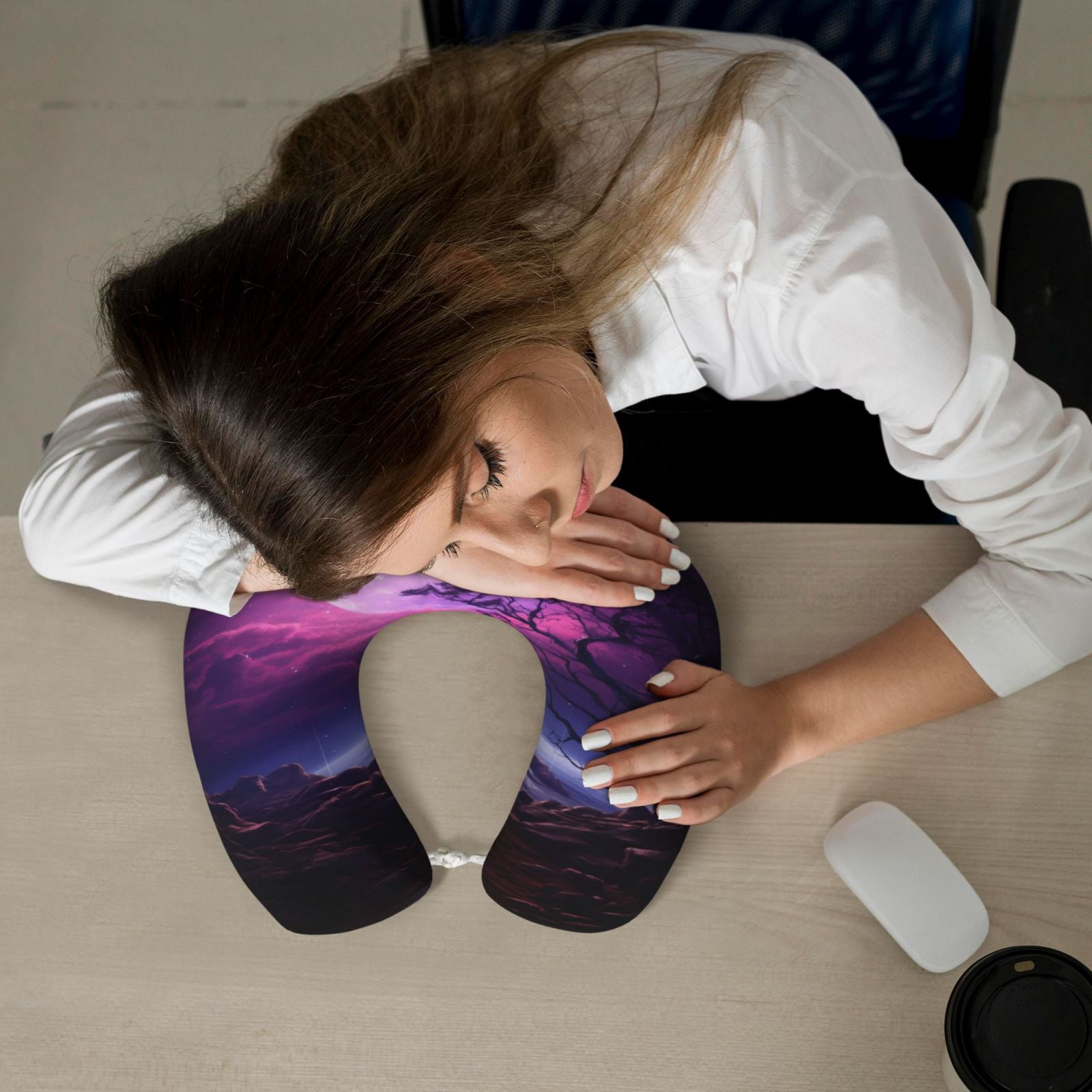 Xecao Purple Moon Tree Night Sky Print Memory Foam Cervical Neck Pillow Versatile U-Shaped Pillows for Home,Office,Camping,Travelling,Soft Washable Cover