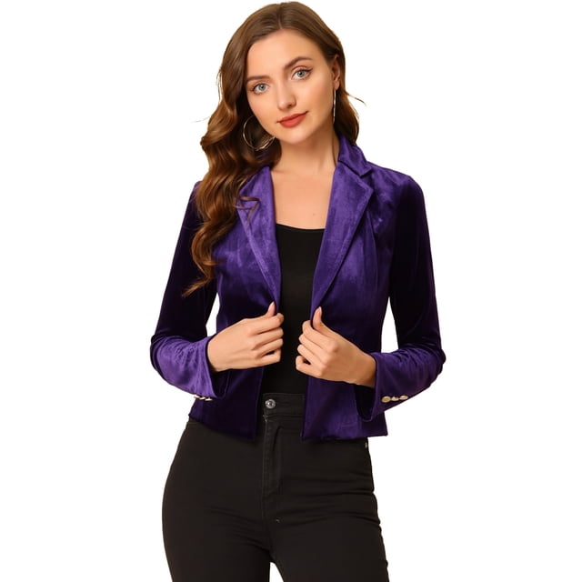 INSPIRE CHIC Chaqueta De Traje De Oficina De Negocios Con Solapa Y 1 Botón De Terciopelo Para Mujer Morado oscuro XL