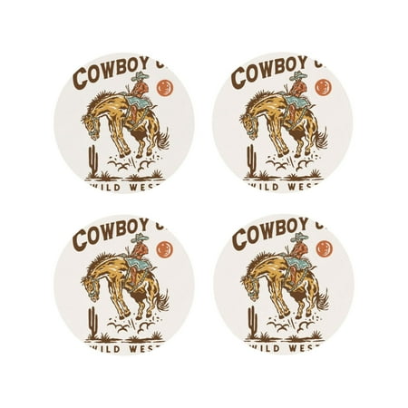 

Lukts Cowboy Up Vintage Wild West Print Leather Drinks Coasters Set of 4 Suitable or Drinks Furniture Protection and Easy Clean up-Round Shape