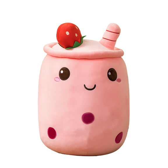 VICKYPOP Boba Plush Toy Cute Stuffed Bubble Tea Food Shaped Throw Pillow Cushion Cartoon Fruit Milk Tea Gift for Kids (Pink, 9.4 inches)
