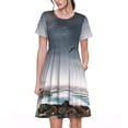 thumbnail image 1 of Balery 3d Lighthouse in the Surf Vestidos sueltos de manga corta para mujer, vestidos de verano 2025, vestidos casuales de corte A con vuelo., 1 of 6