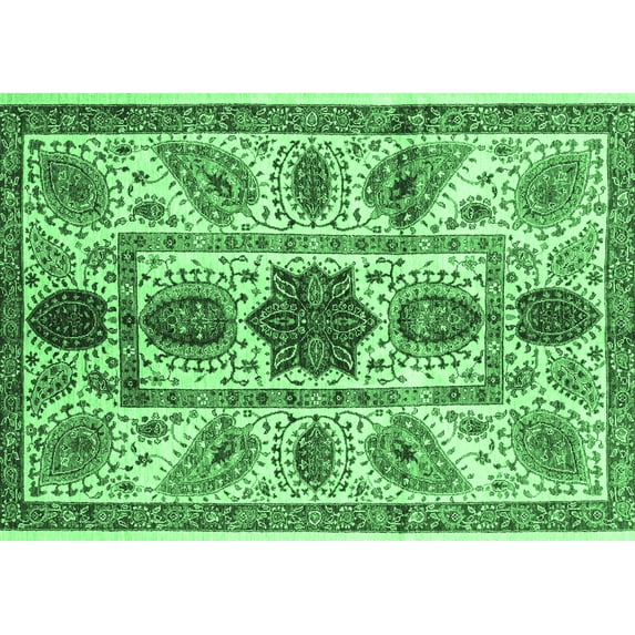 Ahgly Company Indoor Rectangle Abstract Emerald Green Modern Area Rugs, 3' x 5'