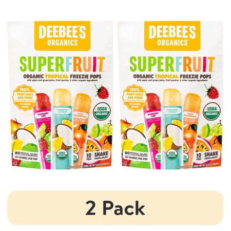 (2 pack) Deebee's Organics Tropical Fruit Freezies Ice Pops, Gluten-Free, 1.35 oz, 10 Count