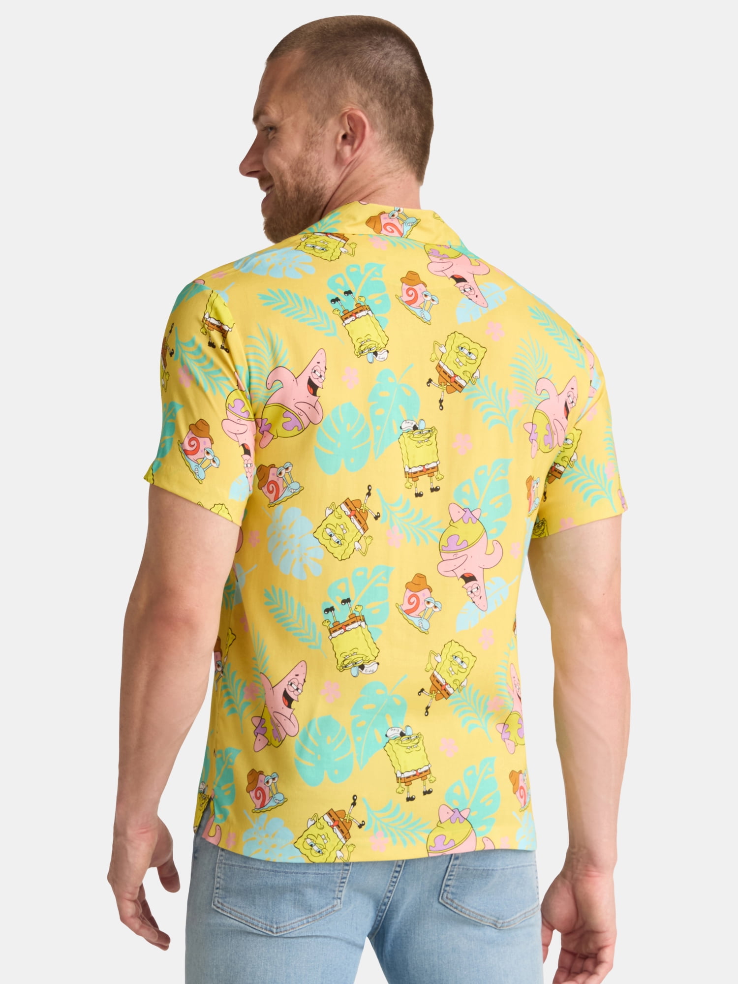 SpongeBob SquarePants Men's and Big Men's Graphic Button Up Shirt, Sizes S-3XL