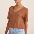 thumbnail image 4 of Camisetas de Mujer con Cuello en V, Corta, Informales, Holgadas, de Verano Color Café S, 4 of 7