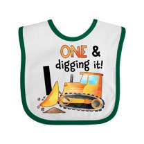 Inktastic One and Digging It Bulldozer 1st Birthday Boys or Girls Baby Bib