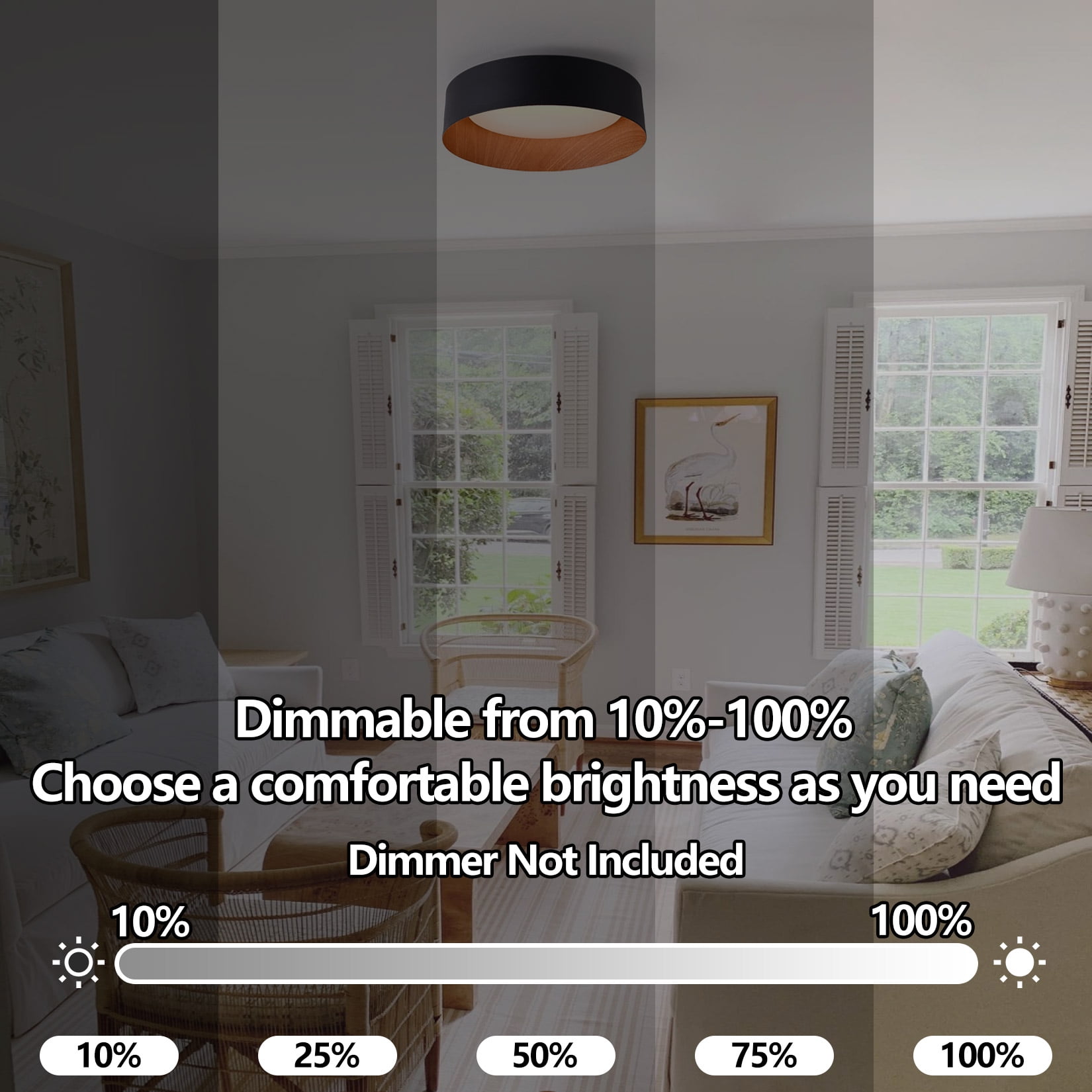 BESTOMINE Flush Mount Ceiling Light,13 inch Ceiling Light Fixtures,Matte Black with Wood Accent,3000K/Warm White/18W(100w Equiv.),Dimmable LED Lighting Fixtures Ceiling for Kitchen,Outdoor