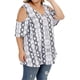 thumbnail image 3 of Camisa de mujer Blusa de manga corta con hombros descubiertos y estampado floral, gris, 4XL Sweethay AP002473-09, 3 of 6
