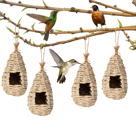 Hand-woven Hummingbird House, Creative Bird Nests, Hibiscuser Grass Simulation Birdhouse, Outside for Nesting Decorative Birds, Gardening Hanging Decoration