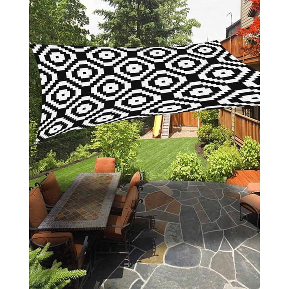 Sun Shade Sail 8'x10' Modern Geometric Rectangle Sun Shade Sails Canopy Waterproof Black Square Art Outdoor Sunshades Sand UV Block Cover Shades Cloth for Patio Backyard Garden Deck Porch Lawn