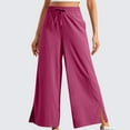 thumbnail image 2 of Wyobmus Wide Leg Pants for Women Side Slits High Waisted Drwastring Sweatpants Comfy Lounge Palazzo Pants With Pockets B-Hot Pink, 2 of 8