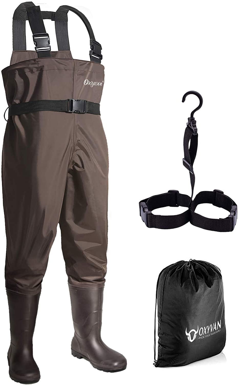 8 Fans Fishing Waders for Men with Boots,Chest bootfoot Waders with Wading Belt Waterproof Insulated Nylon and PVC Cleated Wading Boots Unisex 