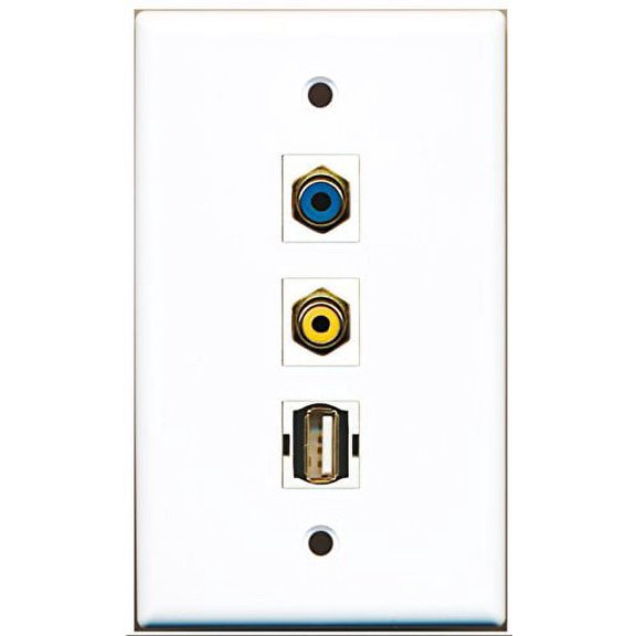 RiteAV - 1 Port RCA Yellow and 1 Port RCA Blue and 1 Port USB A-A Wall Plate