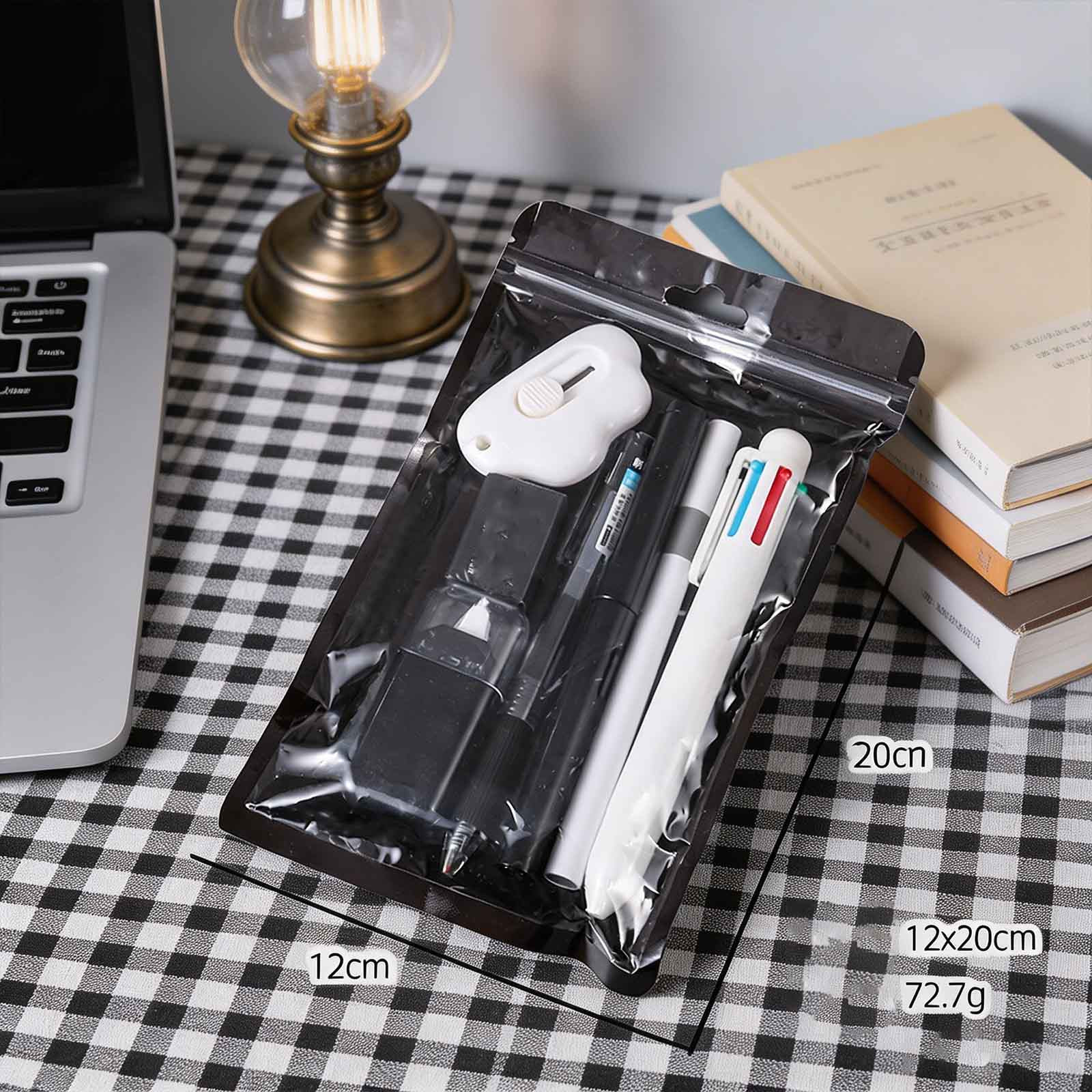 CaiTeLin Multi-Functional Stationery Set Black White, Office Supplies Pack with Daily Use Design, Desk Organizer for Home, Workplace, Meeting, Writing, Drawing, Drafting, Art, Daily