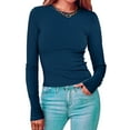 thumbnail image 2 of ZyeKqe Going out Tops for Women Long Sleeve Shirts Crewneck Ribbed Knit Stretchy Slim Fitted Basic Tees 2024 Fall Top, 2 of 6