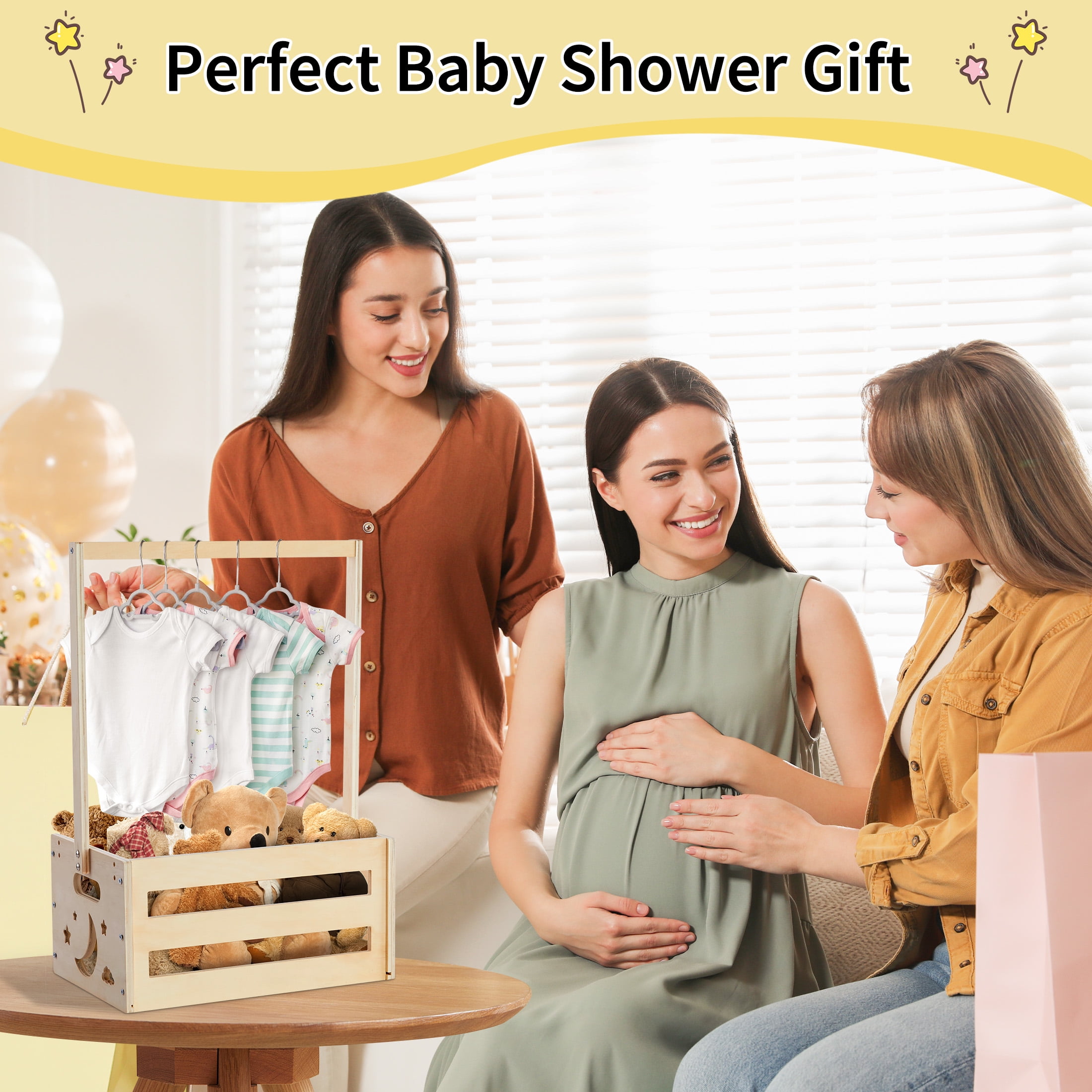 Onekawa Baby Shower Crate Closet with Handle - Perfect Storage Basket for Newborn Essentials, Welcome Gift for Boys & Girls, Thoughtful Pregnancy Gifts for New Parent
